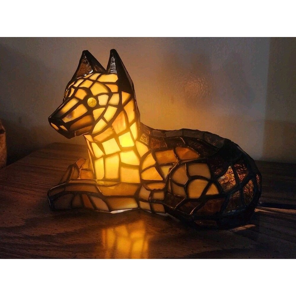 Vintage Meyda 7” Mini Tiffany Shepard Dog  Lamp Decor German Shepherd #17562 - Picture 3 of 12